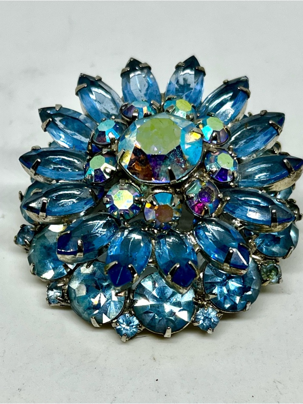 Blue Crystal Floral Statement Brooch